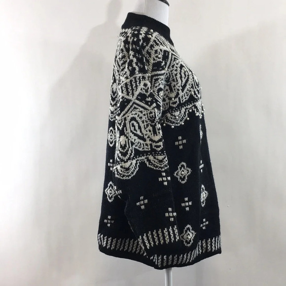 Star Cody Vintage Black White Knit Pearl Accent Sweater Womens Medium Western - Picture 2 of 12